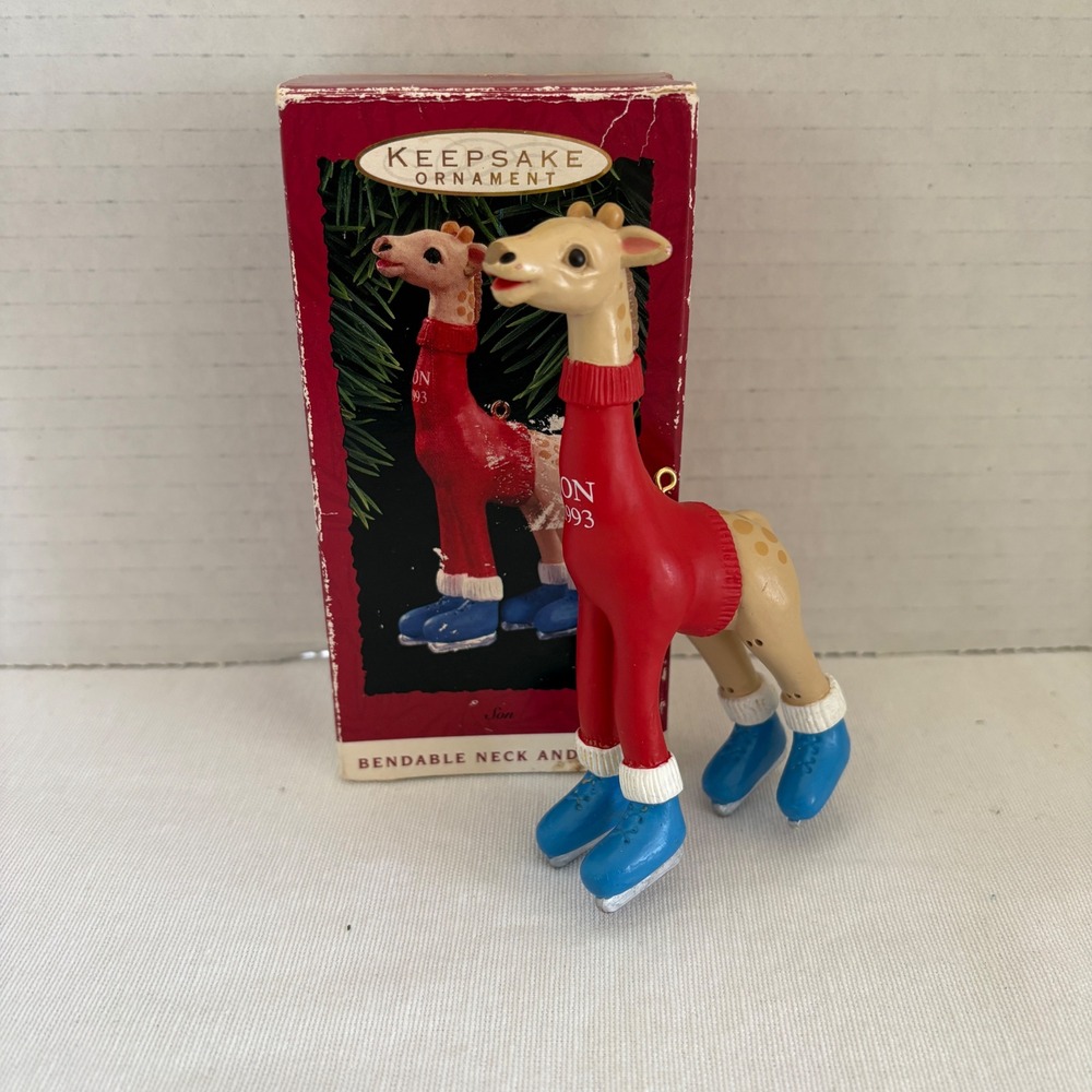 Vintage 1993 Hallmark‎ Keepsake Giraffe Ice Skater Ornament Bendable Son QX586-5